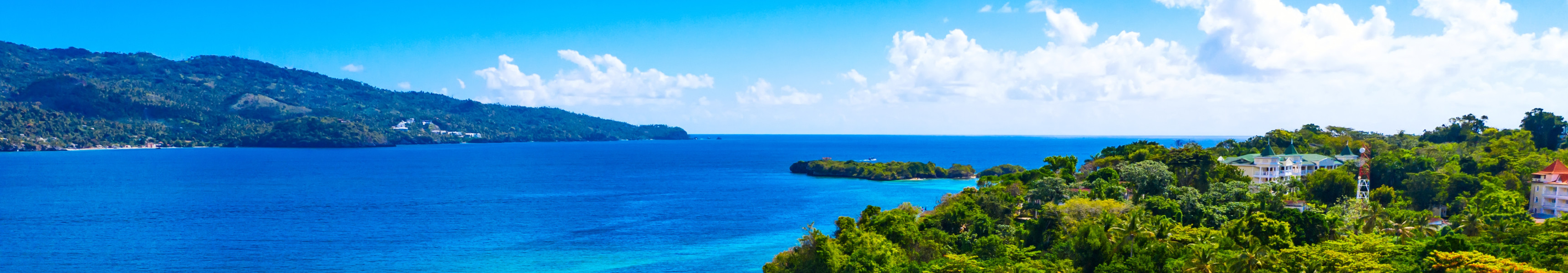 Luftaufnahme des Playa Rincón in der Dominikanischen Republik mit weißem Sandstrand, türkisfarbenem Wasser, Palmen und Menschen, die im Meer baden und am Strand entspannen.
