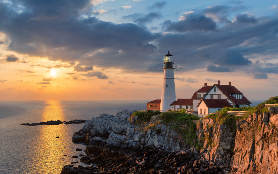 Portland Head Light bei Sonnenaufgang in Maine