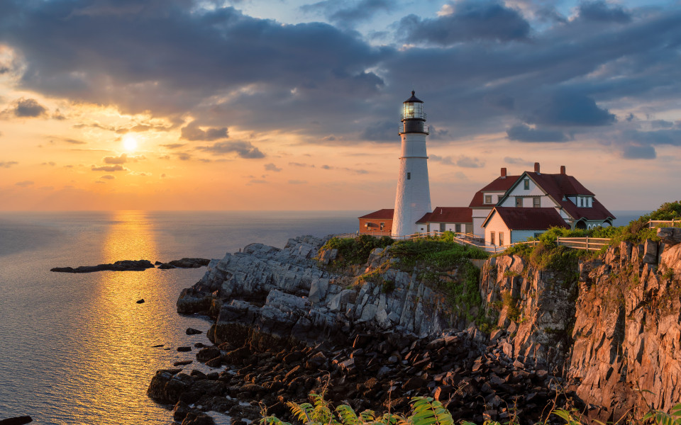 Portland Head Light bei Sonnenaufgang in Maine